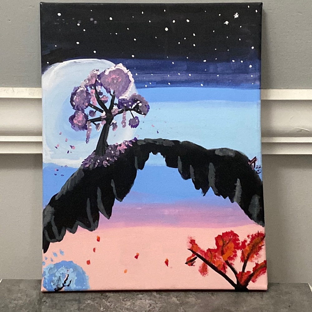 Canvas painting of floral tree